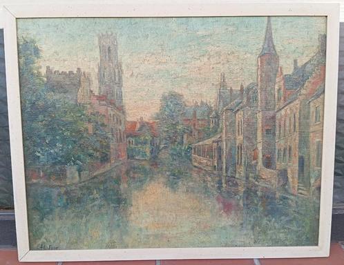 schilderij gesigneerd  Belfort Brugge, Antiek en Kunst, Kunst | Schilderijen | Klassiek, Ophalen of Verzenden