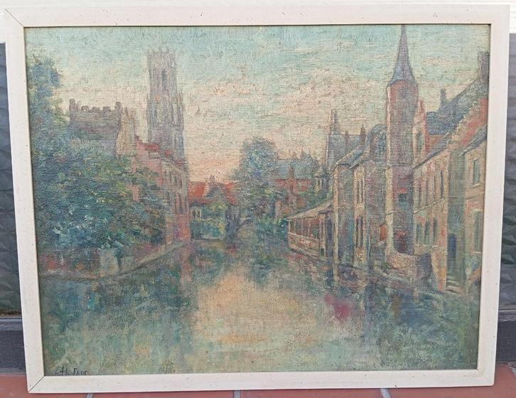 schilderij gesigneerd  Belfort Brugge, Antiek en Kunst, Kunst | Schilderijen | Klassiek, Ophalen of Verzenden