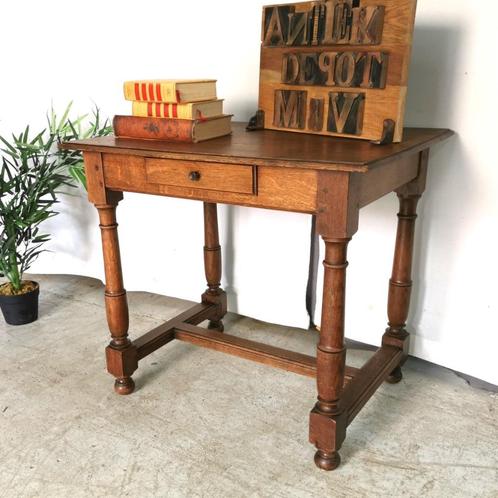 oud eiken boeren schrijftafel met lade 80 x 59 H 73cm, Huis en Inrichting, Bureaus, Gebruikt, Bureau, Ophalen