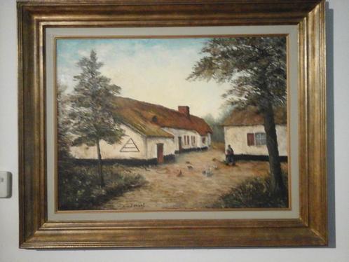 MOOI REALISTISCH OLIE VERF SCHILDERIJ OP DOEK VAN OUDE HOEVE, Antiquités & Art, Art | Peinture | Classique, Enlèvement