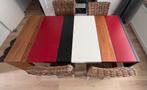 Stevige massieve houten eettafel & rieten stoelen, Huis en Inrichting, Ophalen, 100 tot 150 cm, Zo goed als nieuw, Vijf personen of meer