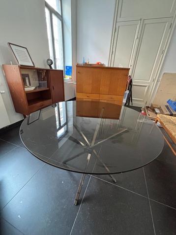 Table ronde vintage 70s verre / chrome beschikbaar voor biedingen
