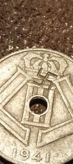 Oorlog muntje Belgisch met gekerfd hakenkruis, Ophalen of Verzenden