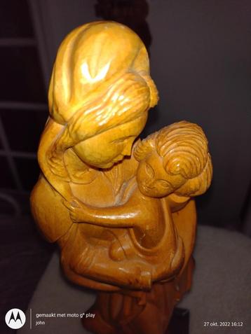 Statue en bois faite main, Vierge Marie, Enfant Jésus 40 cm