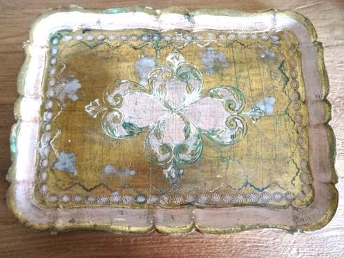 Vintage Florentijns dienblad, prachtige kleuren. 42 x 31 cm, Huis en Inrichting, Woonaccessoires | Dienbladen, Gebruikt, Hout