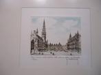 R. HEBBELINCK grote markt Brussel BXL ets color etching, Antiek en Kunst, Ophalen of Verzenden