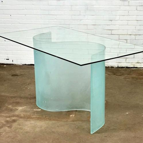 Design glazen tafel, Huis en Inrichting, Tafels | Sidetables, Zo goed als nieuw, Rechthoekig, Glas, Ophalen