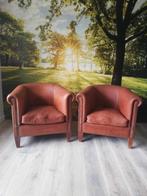 Paar coole vintage club fauteuils cognac leer, Huis en Inrichting, Ophalen, Gebruikt, Vintage club, 75 tot 100 cm