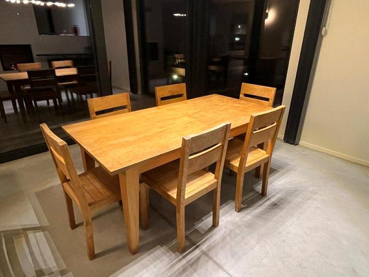 Table à manger en tek avec 6 chaises, Maison & Meubles, Tables | Tables à manger, Utilisé, 50 à 100 cm, 150 à 200 cm, Cinq personnes ou plus