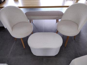 Elegante Eetkamer Set🍷 2 Stoelen + Zitbank + Pouf🍷GARANTIE beschikbaar voor biedingen