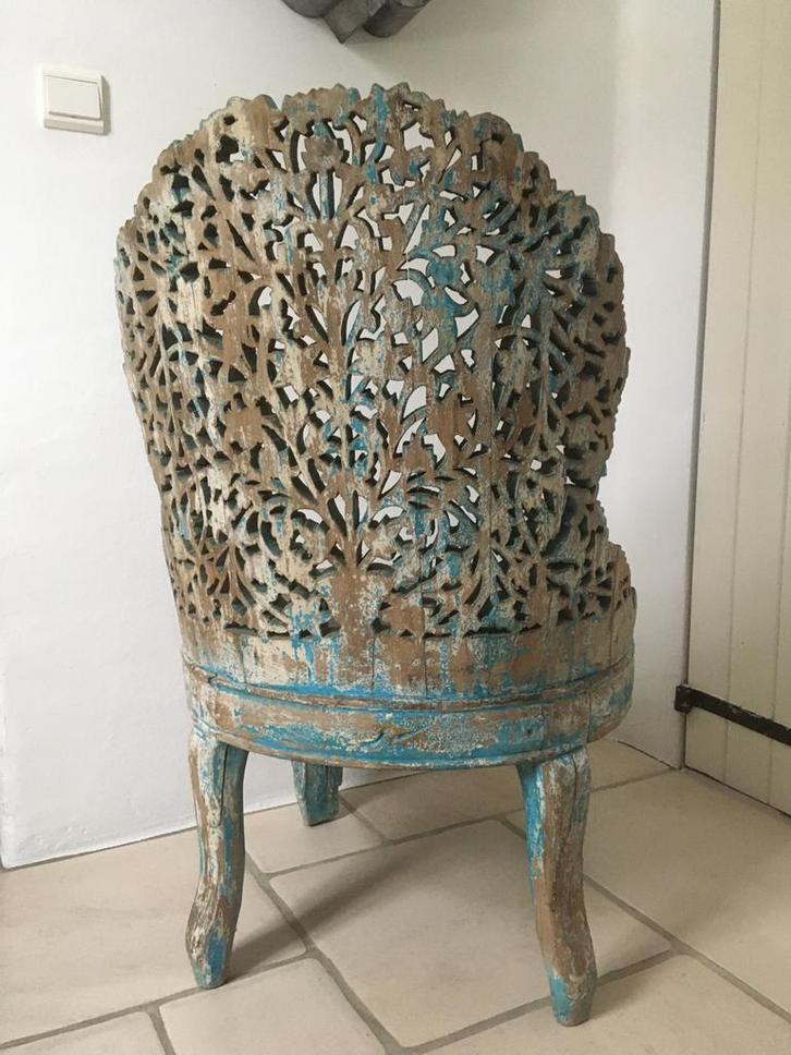 unieke / antieke anglo-Indisch fijn gestoken stoel, Huis en Inrichting, Stoelen, Zo goed als nieuw, Ophalen