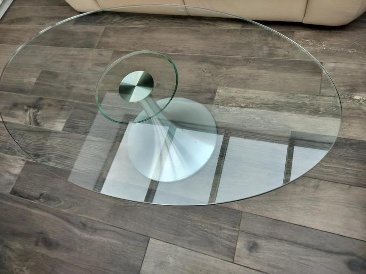 Ovale salontafel, Huis en Inrichting, Tafels | Salontafels, Zo goed als nieuw, Glas, Ophalen