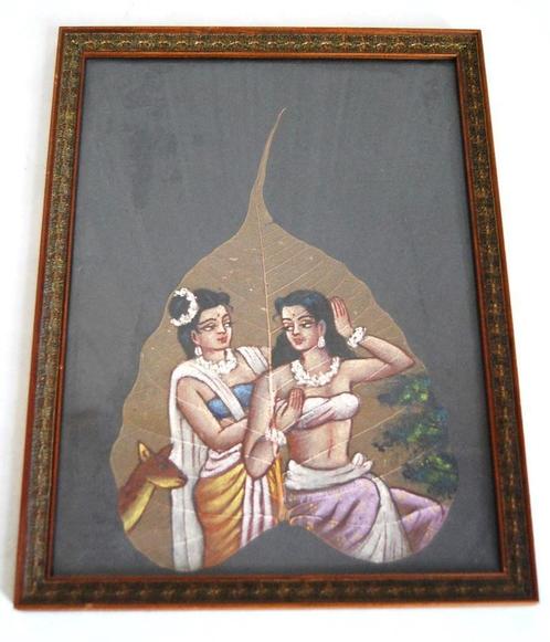 Traditioneel Indiaas schilderij op vijgenboomblad, Antiek en Kunst, Kunst | Schilderijen | Klassiek, Ophalen of Verzenden