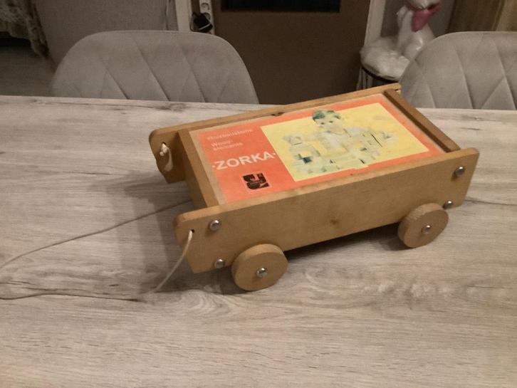 Houten vintage speelgoed blokken kar, Kinderen en Baby's, Speelgoed | Houten speelgoed, Gebruikt, Overige typen, Ophalen of Verzenden