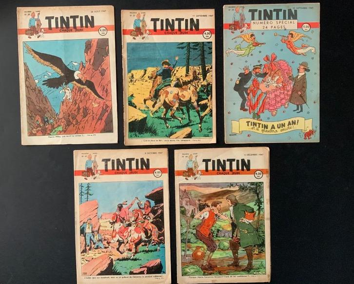 Tintin 5 weekbladen 2e jaargang met bijlagen, Boeken, Stripverhalen, Gelezen, Meerdere stripboeken, Ophalen of Verzenden