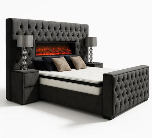 Boxspring Sfeerhaard, Huis en Inrichting, Slaapkamer | Boxsprings, Nieuw, Tweepersoons, Zwart, Ophalen of Verzenden