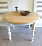 Belle table extensible ronde rurale blanche, Comme neuf, 100 à 150 cm, Chêne, Rond