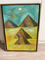 Schilderij met piramides en vliegtuig, Antiek en Kunst, Ophalen of Verzenden