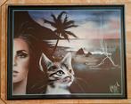 Ingekaderde vintage kunstposter van Luc Genot., Ophalen, Zo goed als nieuw, Foto of Poster, Minder dan 50 cm