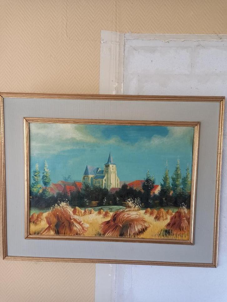 Kerk Hakendover - olie op doek - Jan Grossen - omstr 1960, Antiek en Kunst, Kunst | Schilderijen | Modern, Ophalen