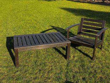 Ikea tafel / bank + zetel / stoel hout - terras tuinstoel beschikbaar voor biedingen