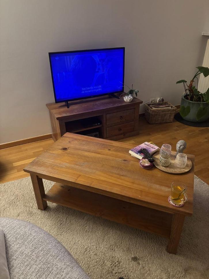 Set massief houten meubels: TV-meubel + salontafel, Huis en Inrichting, Kasten |Televisiemeubels, Gebruikt, Minder dan 100 cm