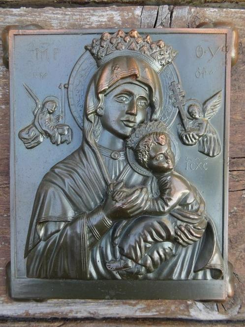 Antiek icoon de Moeder Gods en engelen icoon Maria 1930, Antiek en Kunst, Antiek | Religieuze voorwerpen, Ophalen of Verzenden