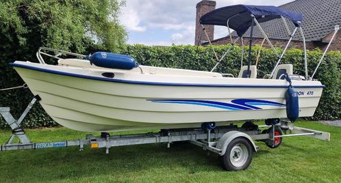 Poseidon 470 sloep met 10pk Honda motor en kanteltrailer, Watersport en Boten, Sloepen, Gebruikt, Tot 10 pk, 3 tot 6 meter, Buitenboordmotor