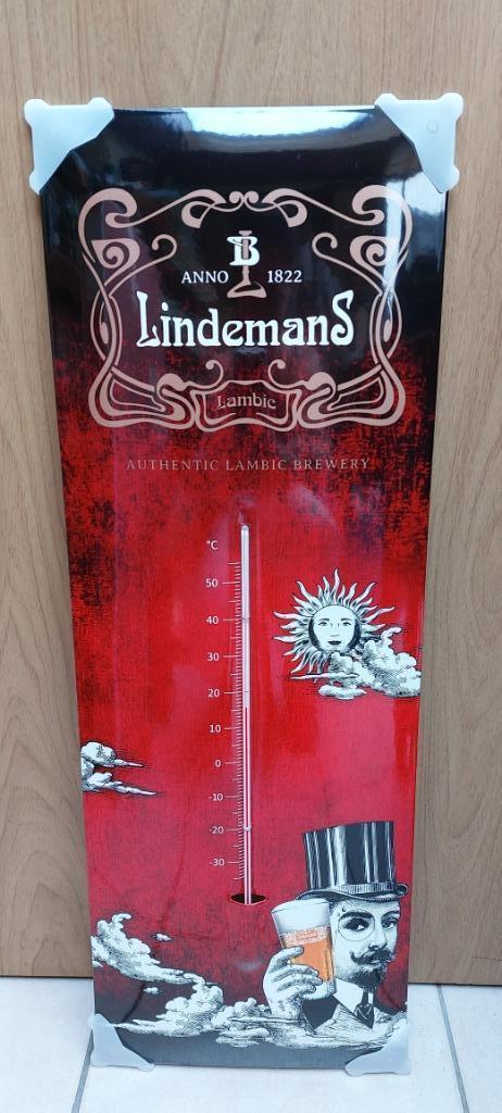 Emaillebord met thermometer Lindemans, Verzamelen, Biermerken, Nieuw, Reclamebord, Plaat of Schild, Overige merken, Ophalen of Verzenden