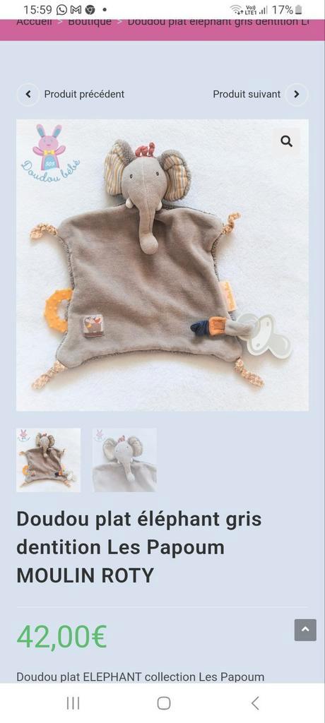 Doudou Elephant Les Papoum Moulin Roty NOUVEAU, Enfants & Bébés, Jouets | Vêtements de jeu, Neuf, Enlèvement