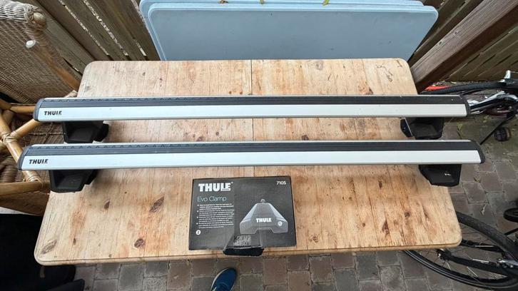 Thule Wingbar dakdragers met Thule Eco Clamp klemmen., Auto diversen, Dakdragers, Zo goed als nieuw, Ophalen