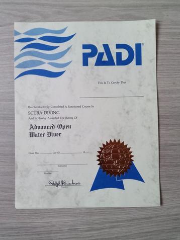 PADI Certificaten, Enlèvement ou Envoi, Neuf, Autres types