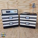 Set Vintage (jaren 80) Nachtkastjes zwart / wit retro Manta, Gebruikt, Ophalen of Verzenden, 45 tot 65 cm, Minder dan 55 cm