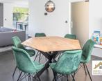 Eettafel + 6 donkergroene velvet stoelen, Huis en Inrichting, Ophalen, Zo goed als nieuw, Vijf personen of meer, Overige houtsoorten