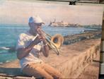 Print op hout trombonist trombone, Ophalen