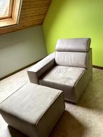 Zetel met poef, Ophalen, Past in elk interieur, Leer, 75 tot 100 cm