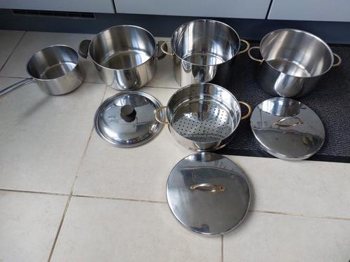 3 kookpotten (2x6L,1x7L) en steelpan (2L), Huis en Inrichting, Keuken | Potten en Pannen, Gebruikt, Ophalen
