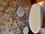 Inklapbaar tafel+ krukken, Huis en Inrichting, Barkrukken, 2 krukken, 60 tot 90 cm, Metaal, Zo goed als nieuw