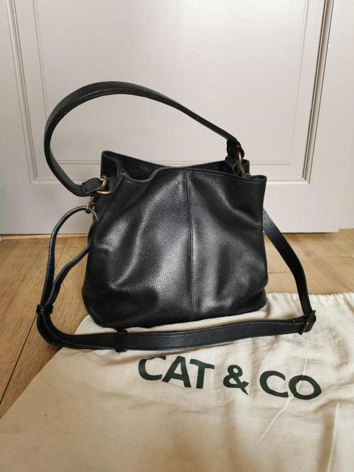 Zwart Leder Handtas Cat&Co, Handtassen en Accessoires, Tassen | Damestassen, Zo goed als nieuw, Handtas, Zwart, Ophalen