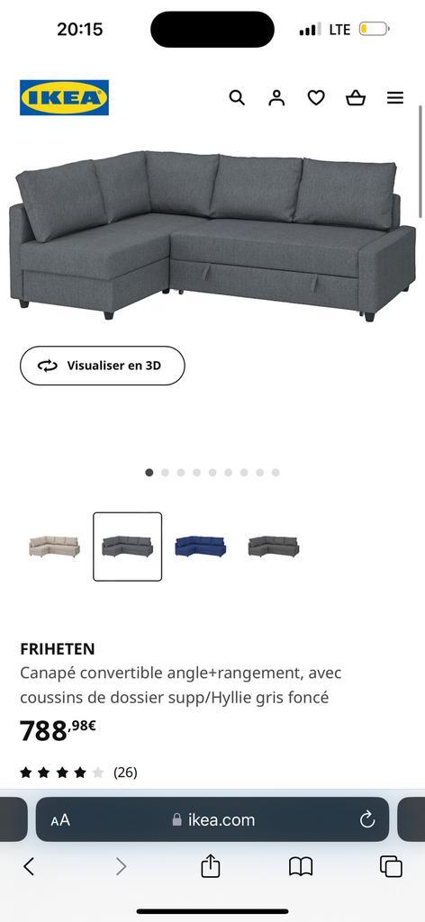 Canapé IKEA FRIHETEN, Maison & Meubles, Canapés | Salons, Neuf, Banc d'angle, Trois personnes, 250 à 300 cm, 150 cm ou plus, Bois