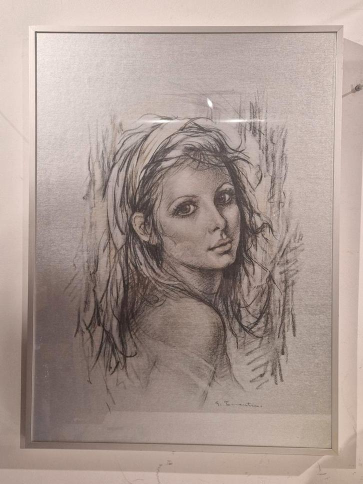 Vintage Giuseppe Tarantino 1916-1999 vrouw hoofd , in kader, Antiek en Kunst, Kunst | Tekeningen en Fotografie, Ophalen