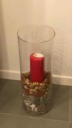 ️ Grand vase déco en verre avec bougie rouge, Enlèvement, Comme neuf