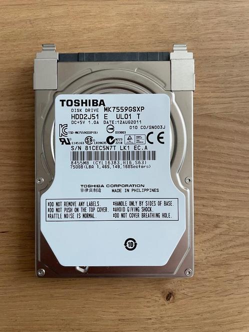 Toshiba MK7559GSXP 750GB harde schijf – 2,5”, Computers en Software, Harde schijven, Gebruikt, Laptop, Intern, HDD, SATA, Ophalen of Verzenden