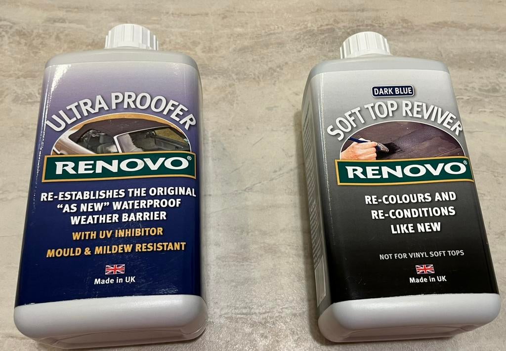 RENOVO teinture bleue & imperméabilisant capote en toile 1L, Autos : Divers, Produits d'entretien, Enlèvement