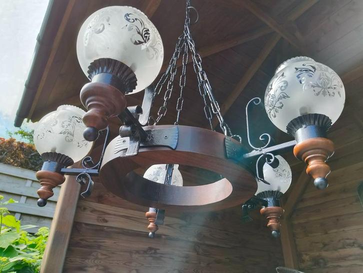 luster/kroonluchter, Huis en Inrichting, Lampen | Kroonluchters, Zo goed als nieuw, Glas, Hout, Metaal, Ophalen