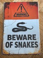 Metalen bord - Warning Beware Of Snakes NIEUW, Huis en Inrichting, Woonaccessoires | Tekstborden en Spreuken, Ophalen of Verzenden