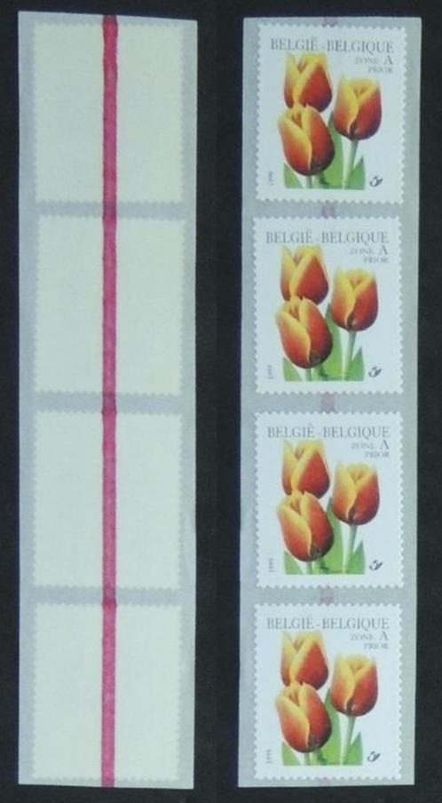 Postzegles 2855 rolzegels Bloemen Tulp 1999 in strook van 4, Postzegels en Munten, Postzegels | Europa | België, Frankeerzegel