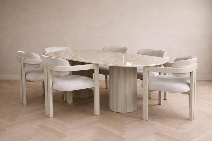 Elegante eettafel met 6 stoelen japandi stijl, Huis en Inrichting, Complete eetkamers, Nieuw, 4 tot 6 stoelen, Ophalen of Verzenden