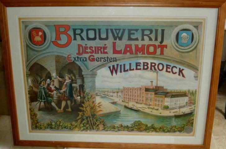 INGELIJSTE AFFICHE BROUWERIJ DÉSIRÉ LAMOT WILLEBROEK, Verzamelen, Biermerken, Zo goed als nieuw, Reclamebord, Plaat of Schild