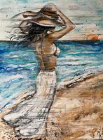 Peinture sensuelle d'une dame au bord de la mer, Antiquités & Art, Art | Peinture | Moderne, Enlèvement ou Envoi